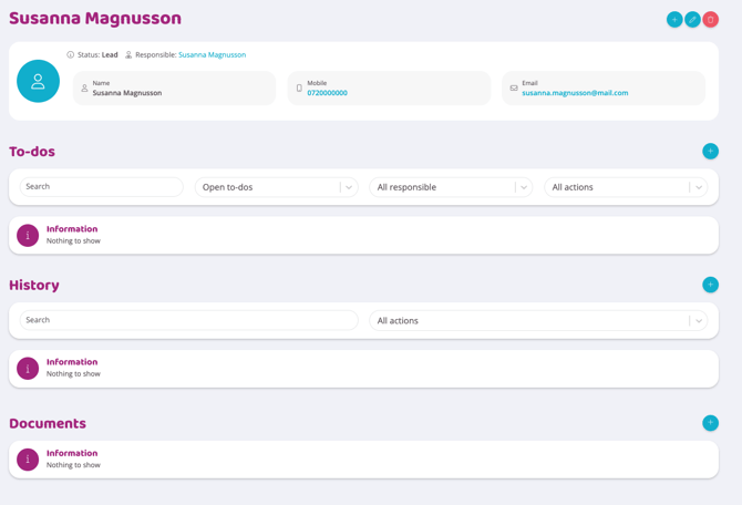 Screenshot showing a User profile in the CRM