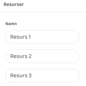 Resurser används för bokningsbar utrustning så som spinningcyklar eller ytor som ska kunna bokas och delas av flera personer.