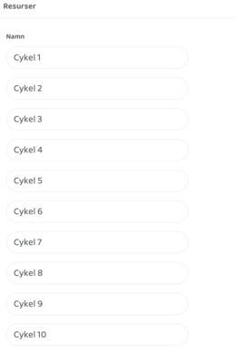 Resurser används för bokningsbar utrustning så som spinningcyklar eller ytor som ska kunna bokas och delas av flera personer.