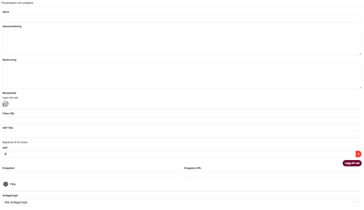 Överblick över inställningarna för Presentation och synlighet när du skapar en bokningstyp.