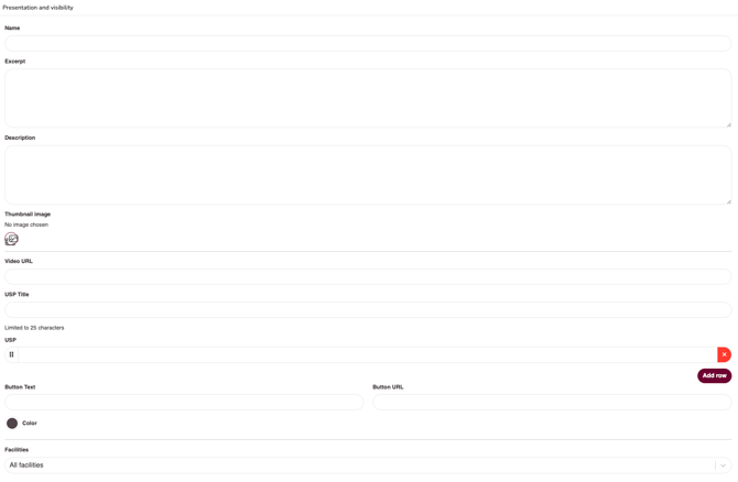 Overview if all avaliable settings for Presentation and visibility when creating a booking type