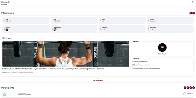 Image that shows how the activity will be displayed in the schedule for customers.