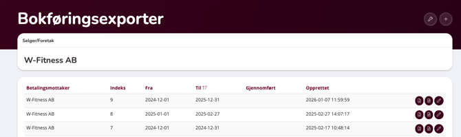 Oversikten Bookkeeping exports i Wondr.