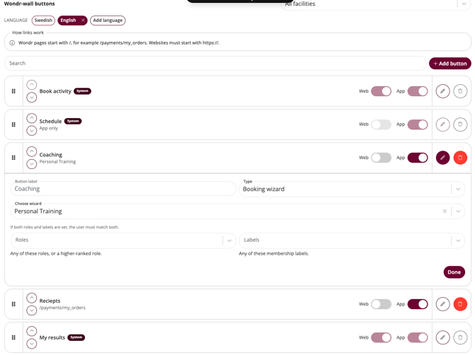 An extra button opened for editing. Roles and labels decide who sees the button.