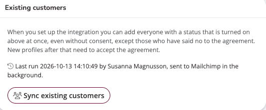 Sync of existing customers feature.