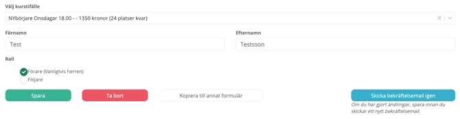 Skärmavbild av ett webbformulär för kursanmälan på svenska