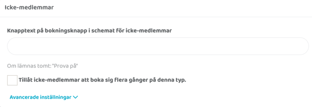 Inställningar för att öppna upp bokningstypen för icke-medlemmar