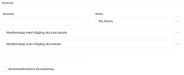 Inställningar för att koppla en kostnad till bokningstypen