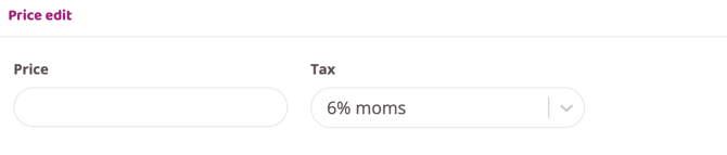 Screenshot of the Price field with a tax (VAT) dropdown