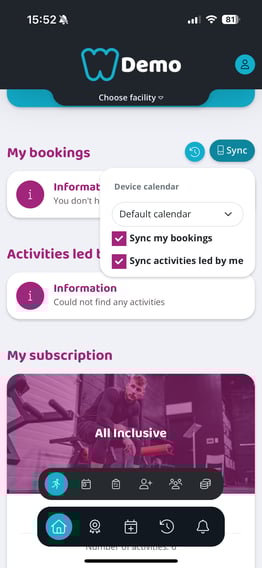 Instructor  and staff bookings calendar