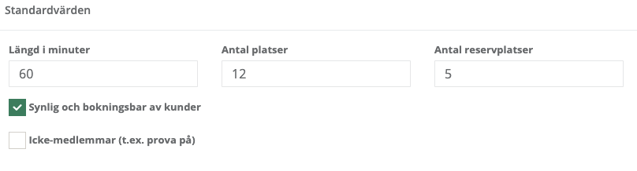 Inställningar för standardvärden