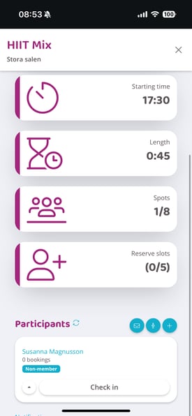 Check in participants via the app