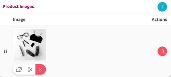 A screenshot showing the Product Images panel of the product with buttons to add more, remove and re-order