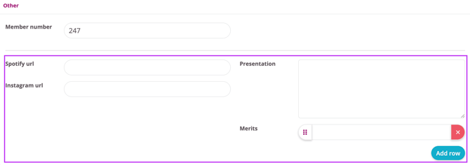 Screenshot from User profile where staff information can be added