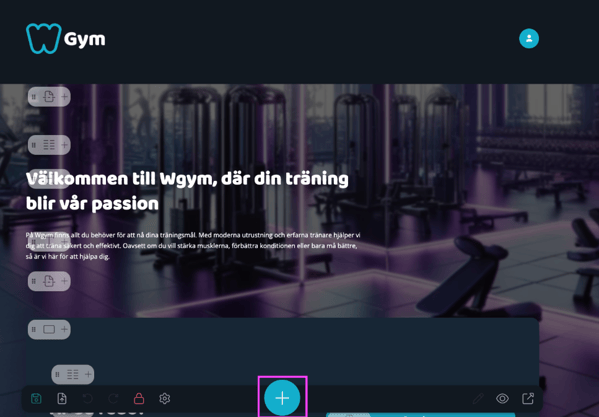 Image showing the MarketingHub open, with the "Add block"-button highlighted