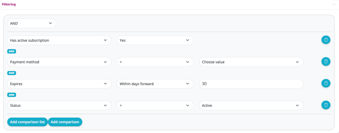 Create a rule that reminds your customers that their payment card is about to expire.