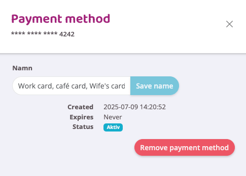 Remove payment cards