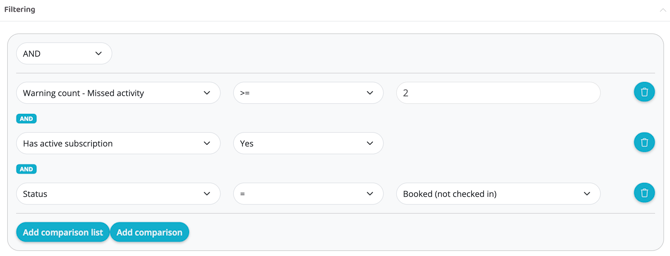 Create a smart rule that blocks a customers when they have missed too many booked sessions/activities.