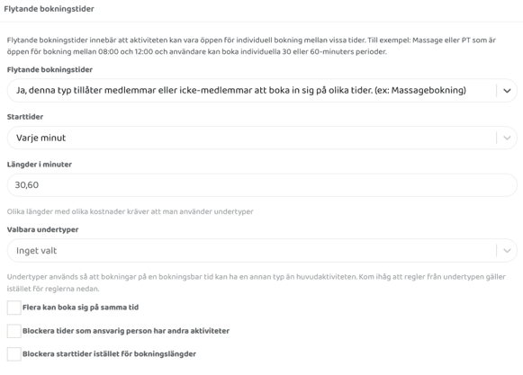 Inställningar för flytande bokningstider