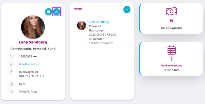 Screenshot from User profile with the button to edit the Users information is highlighted