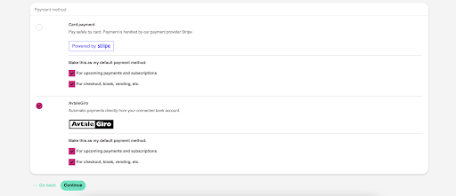 Image showing a selected AvtaleGiro payment method at checkout