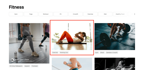 Fitness image gallery with one image highlighted by a red frame, indicating the selected image in the interface.