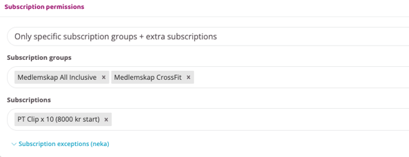 Subscription permissions with selected subscription groups and an additional subscription included.