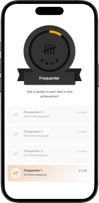 Skärmbild från Fitness Space-appen som visar startsidan med ett statuskort för ”Workout streak” samt en nedre navigationsmeny.