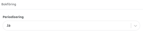 Sektion för bokföringsinställningar med en rullista för att välja om periodisering ska användas.