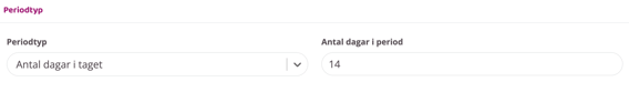Inställningar för medlemskapsperiod baserad på antal dagar med fält för periodtyp och antal dagar per period.