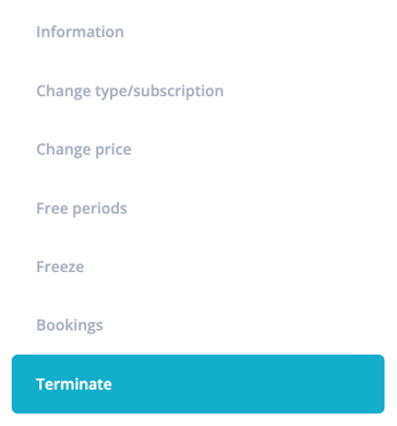 Menu with membership options and a Terminate button.